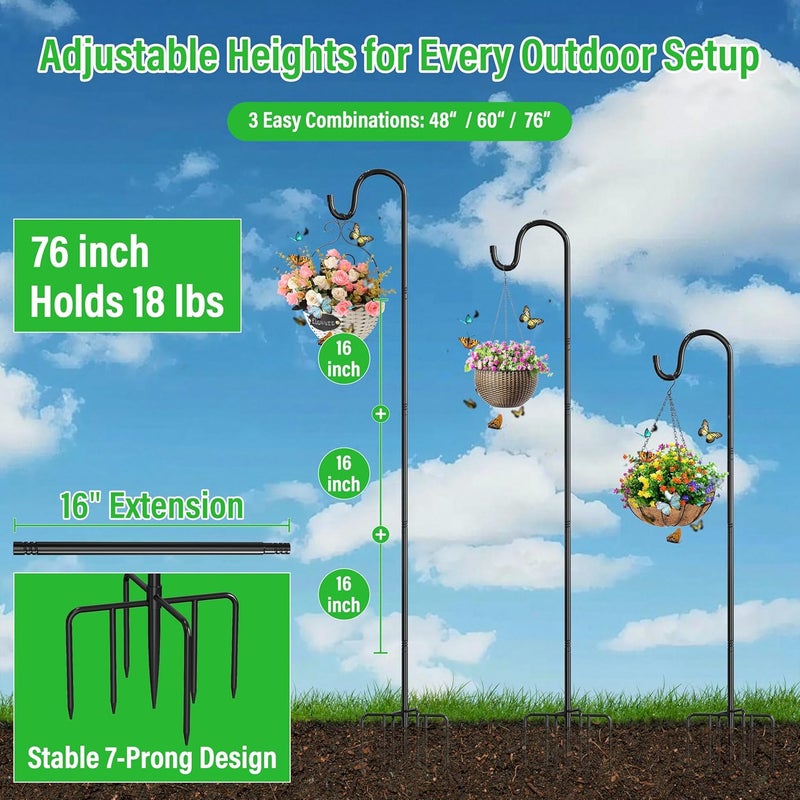 anyperfect 76″ Adjustable Lantern & Shepherd Hook – Heavy Duty Outdoor Garden Hook for Lanterns, Solar Lights, String Lights, Hanging Baskets, Plant Pots, Hummingbird Feeders & Wedding Decor （1‑Pack） - Image 1